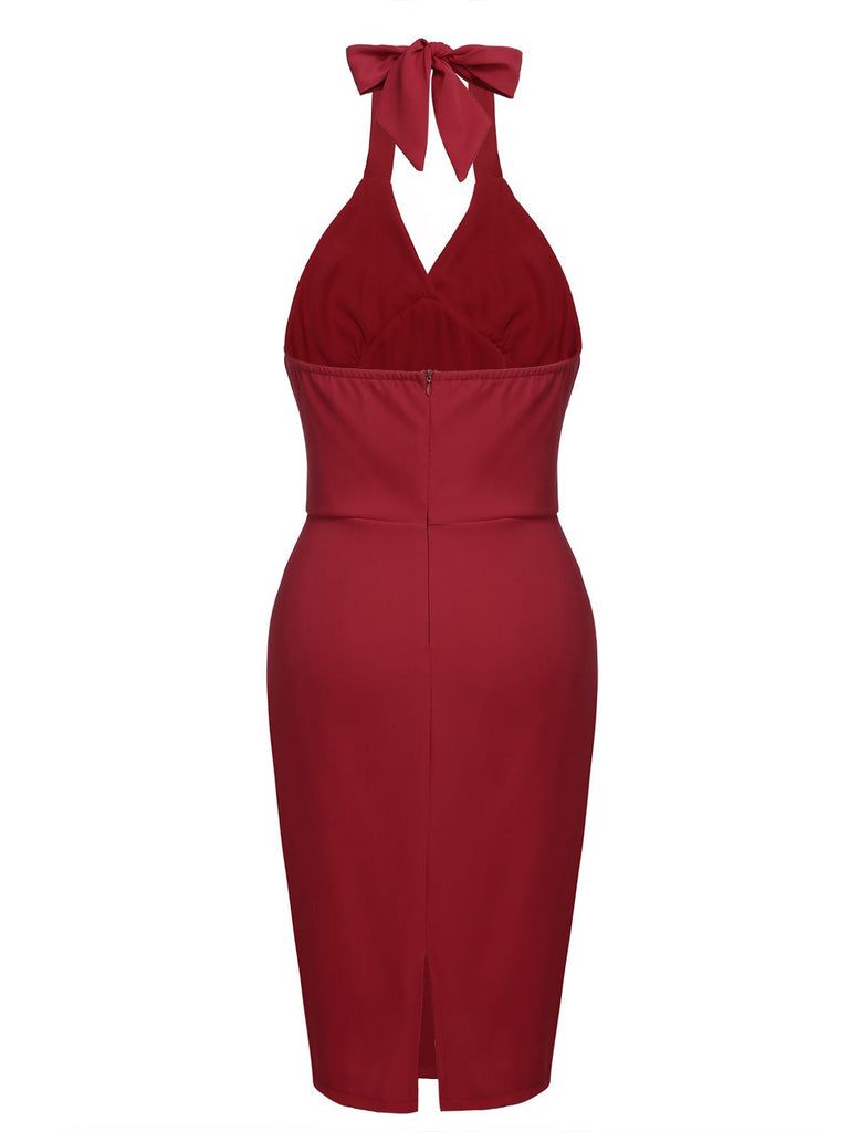 Robe Crayon Vintage Rouge Années 60 à Col Licou Chic 3