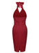Robe Crayon Vintage Rouge Années 60 à Col Licou Chic 3