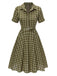 Robe Swing Verte Jaune Année 50 Boutonnée avec Ceinture