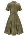 Robe Swing Verte Jaune Année 50 Boutonnée avec Ceinture