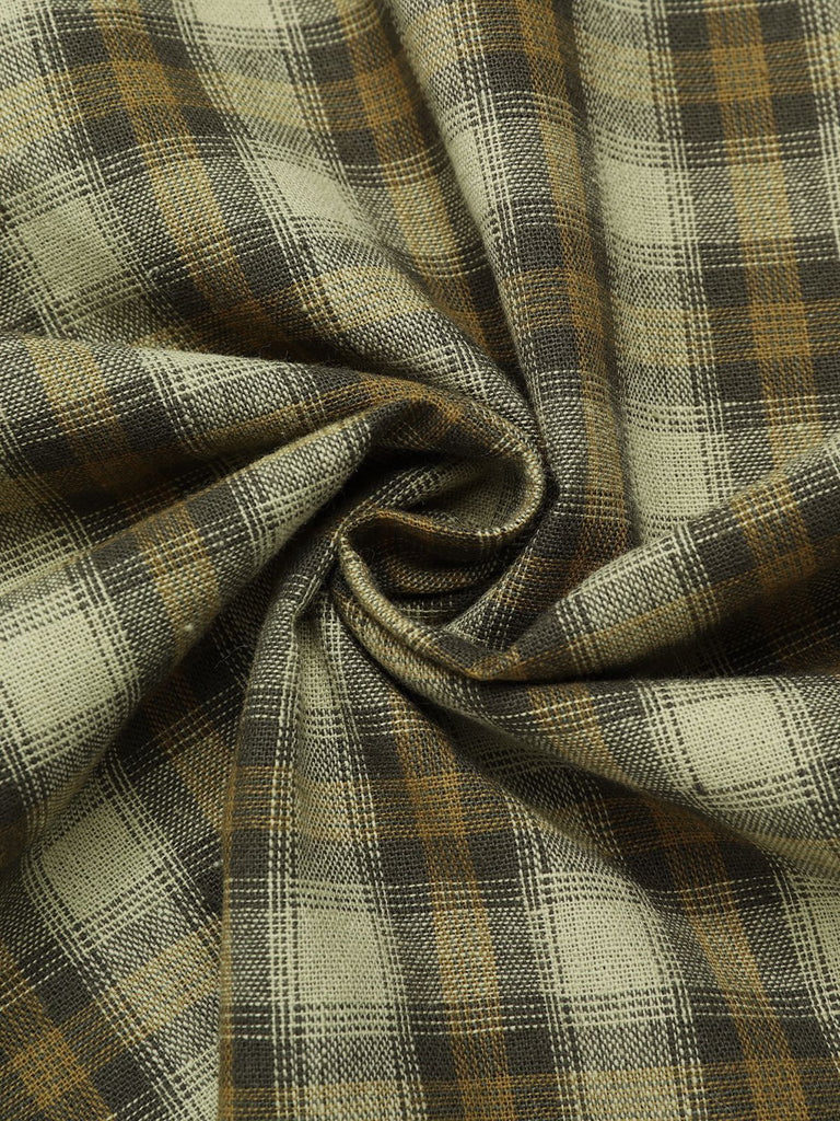 Robe Swing Verte Jaune Année 50 Boutonnée avec Ceinture
