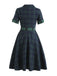 Robe Swing Verte Jaune Année 50 Boutonnée avec Ceinture