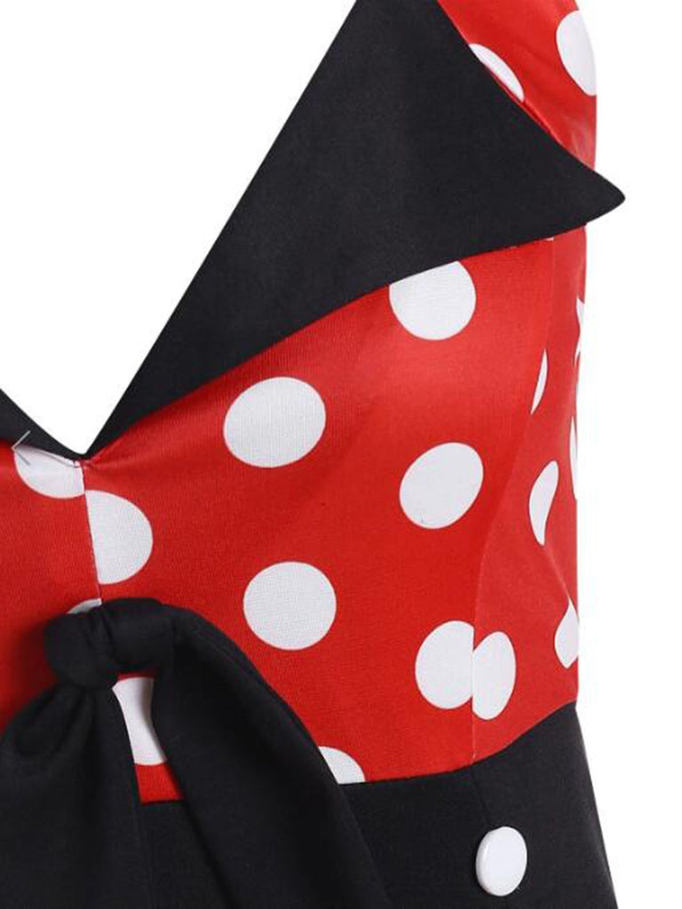 Robe Vintage à Pois Année 50 Patchwork à Col Licou et ensemble d'accessoires