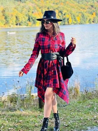 Robe Swing Vintage Année 50 Boutonnée à Carreaux Avec Ceinture Chic