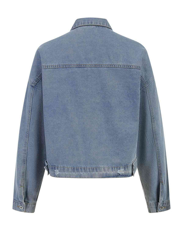 Veste en jean patchwork léopard bleu des années 1980