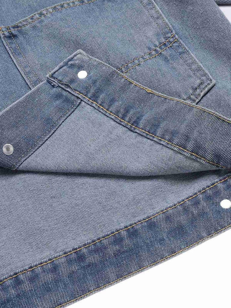 Veste en jean patchwork léopard bleu des années 1980