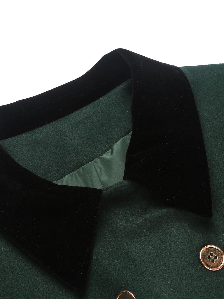 Manteau à Boutons Uni Vert Foncé Années 1950 8