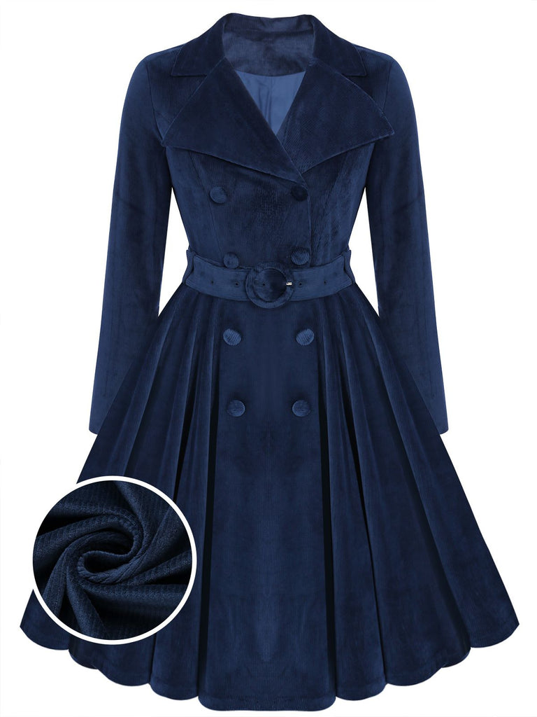Manteau Long Velours Bleu Marine Années 1950 4