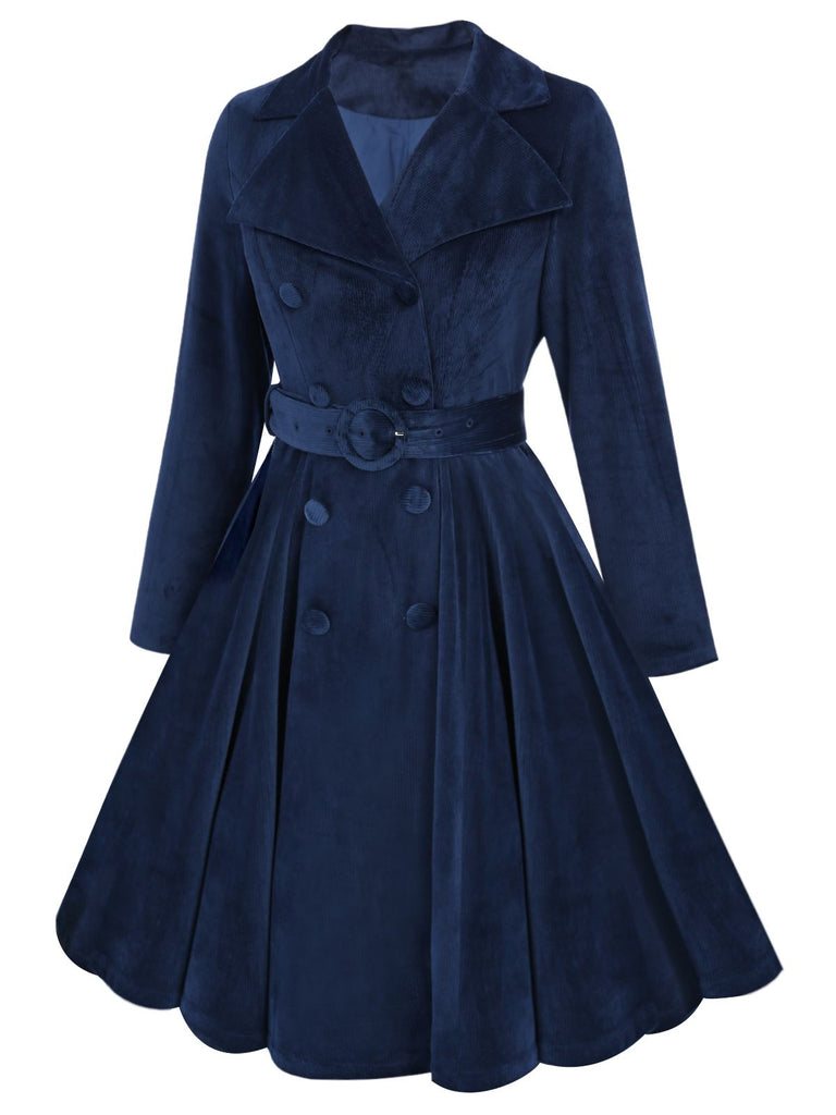 Manteau Long Velours Bleu Marine Années 1950 6