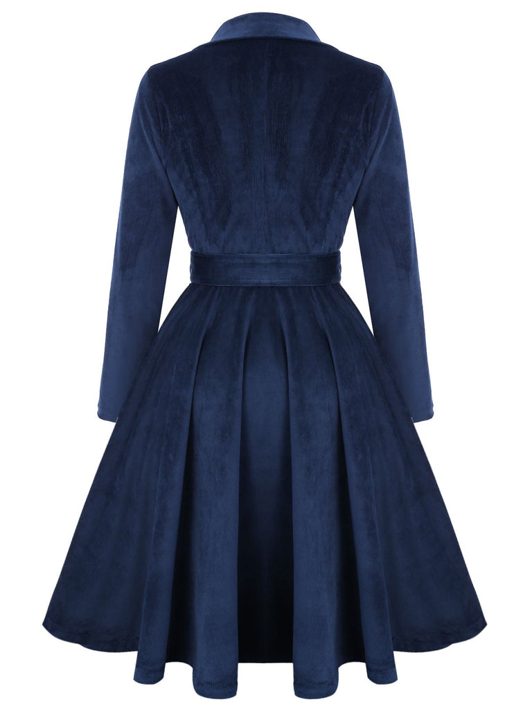 Manteau Long Velours Bleu Marine Années 1950 7