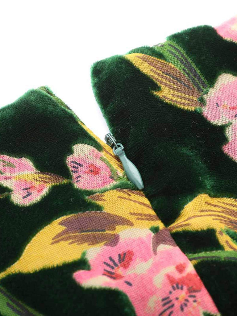 Combinaison Vintage en Velours Vert fleurs des Années 1950