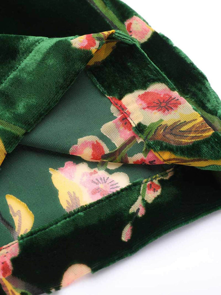 Combinaison Vintage en Velours Vert fleurs des Années 1950