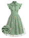 Robe vintage verte à patchwork floral années 1950