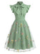 Robe vintage verte à patchwork floral années 1950