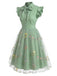Robe vintage verte à patchwork floral années 1950
