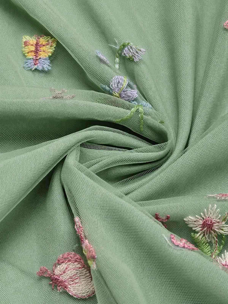 Robe vintage verte à patchwork floral années 1950