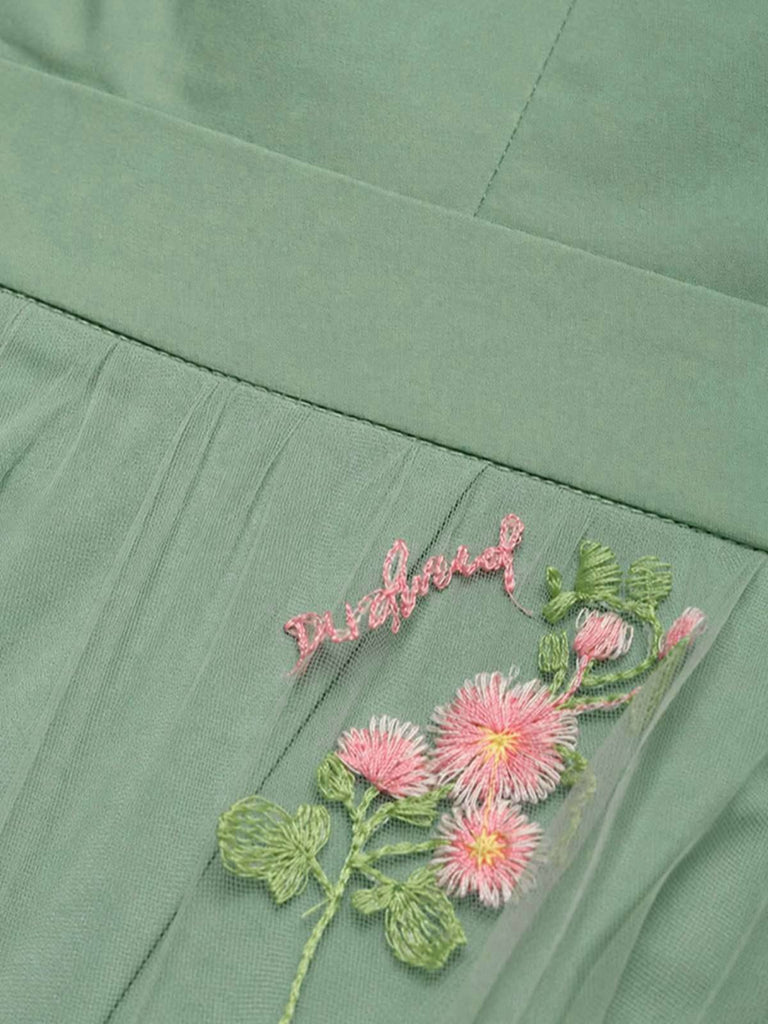 Robe vintage verte à patchwork floral années 1950