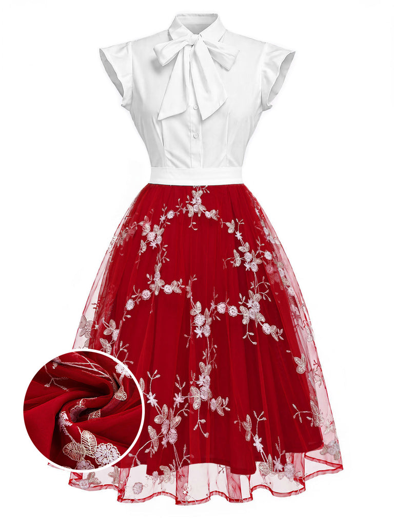 Robe vintage verte à patchwork floral années 1950