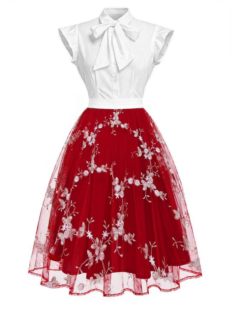 Robe vintage verte à patchwork floral années 1950