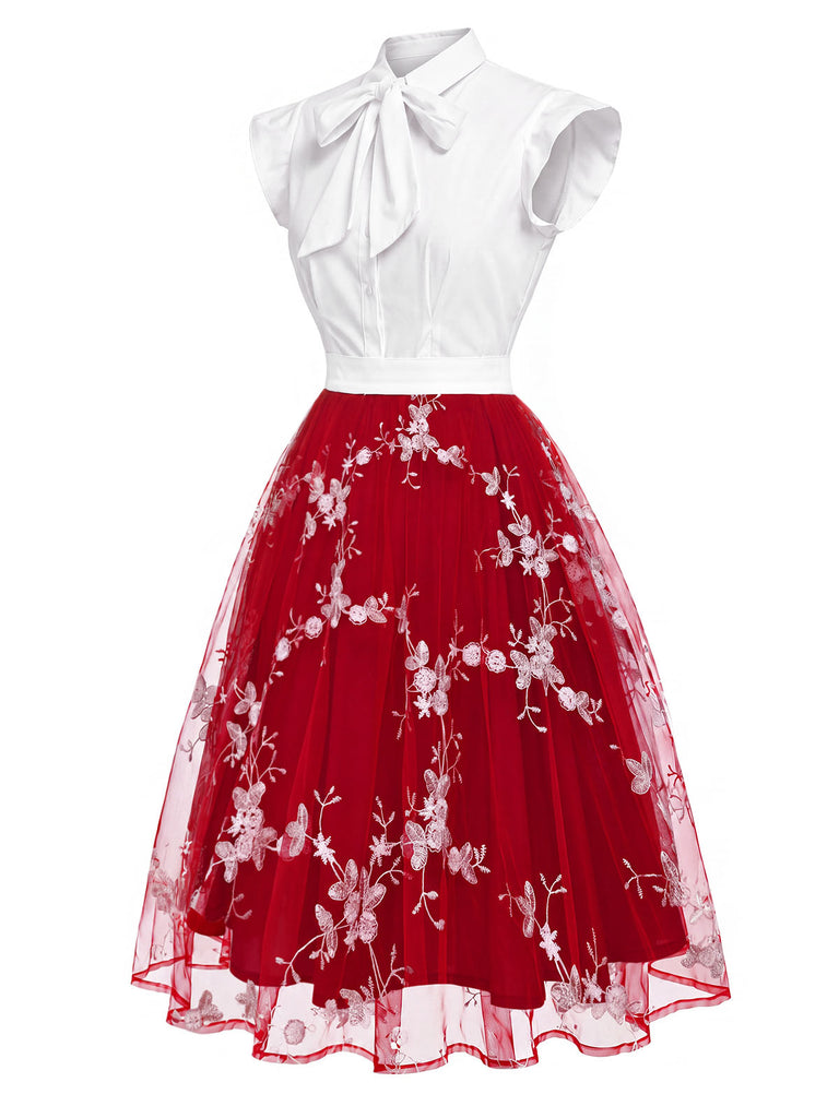 Robe vintage verte à patchwork floral années 1950