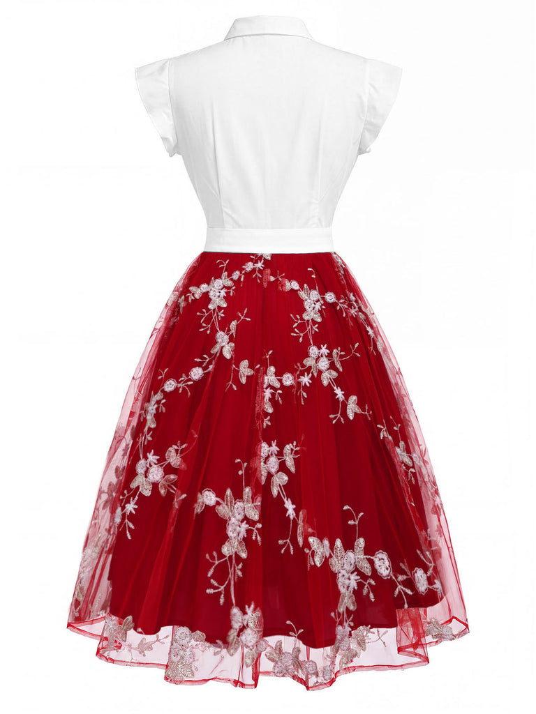 Robe vintage verte à patchwork floral années 1950
