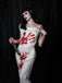 Robe crayon blanche d'Halloween des années 1960 élégant