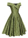 Robe trapèze verte à épaules dénudées et revers des années 1950 4