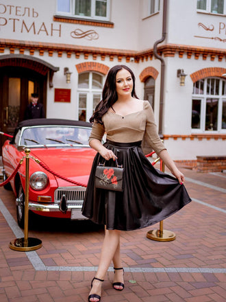 Robe patchwork en cuir tricoté kaki des années 1950 Cocktail Chic