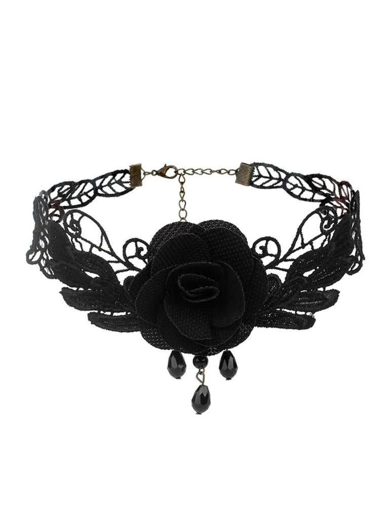 Collier ras du cou gothique vintage en dentelle brodée