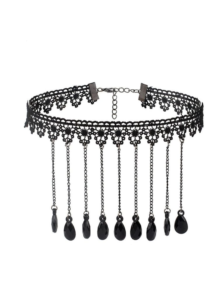Collier ras du cou gothique vintage en dentelle brodée