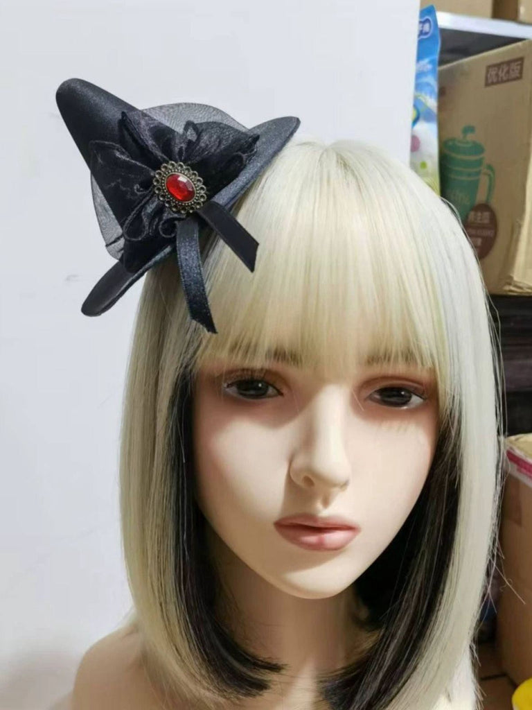 Pince à cheveux avec nœud et chapeau pointu pour Halloween