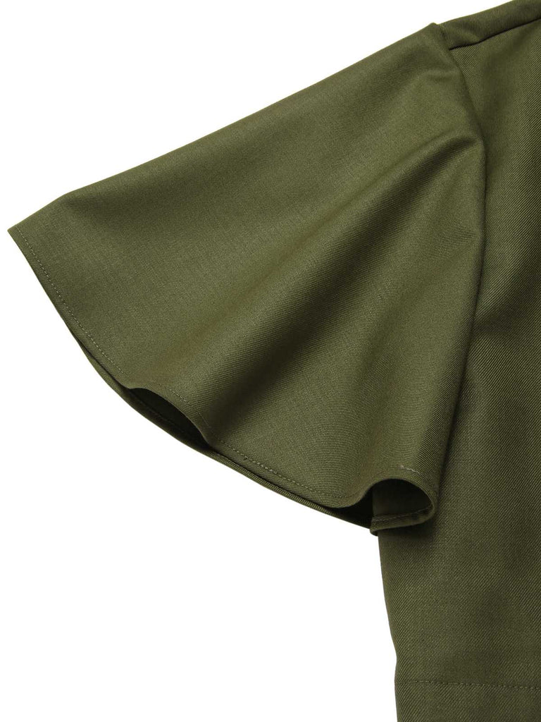 2PCS robe vertes victoriennes col jabot et nœud et cape courte années 1950