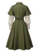2PCS robe vertes victoriennes col jabot et nœud et cape courte années 1950