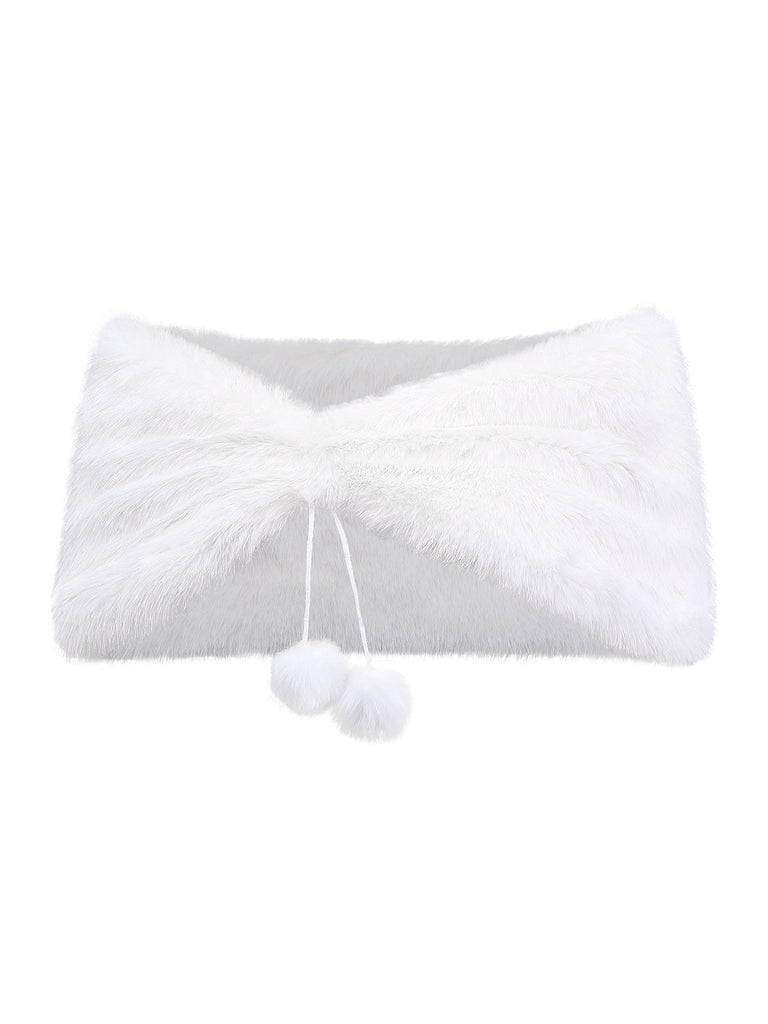 Cape à pompons en fausse fourrure blanche unie style années 1970
