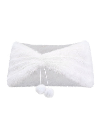 Cape à pompons en fausse fourrure blanche unie style années 1970