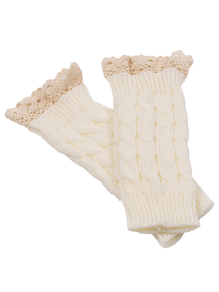 Gants sans doigts en tricot torsadé patchwork de dentelle vintage