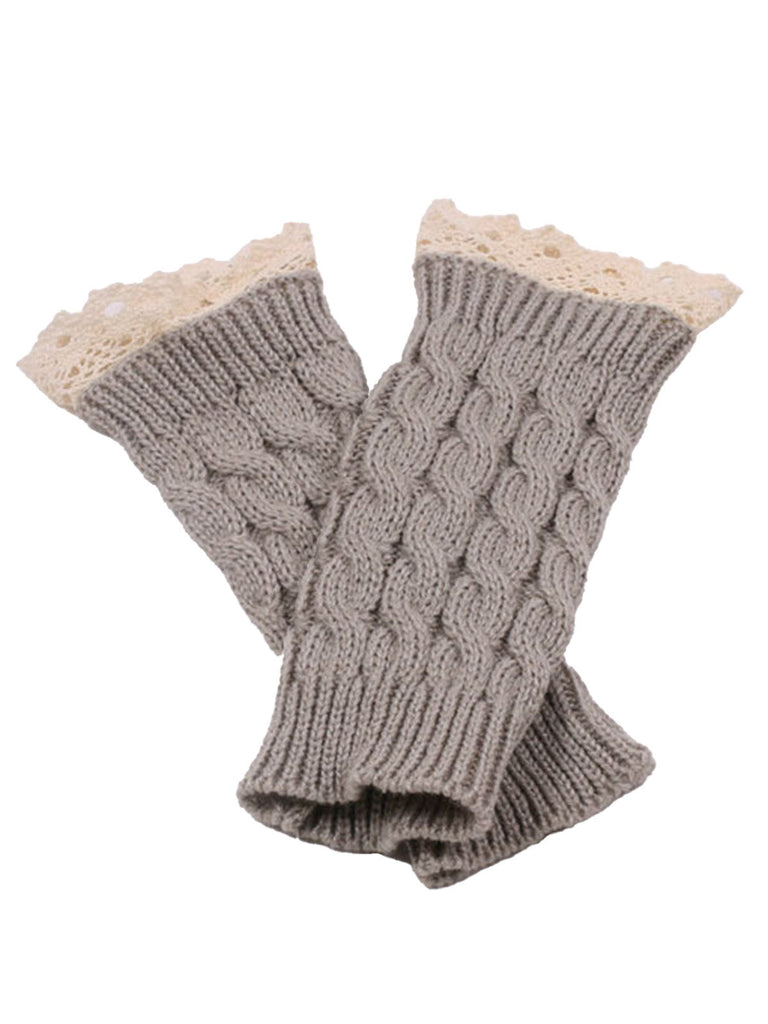 Gants sans doigts en tricot torsadé patchwork de dentelle vintage