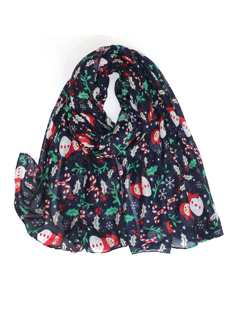 Écharpe en soie imprimée de dessins animés de Noël vintage