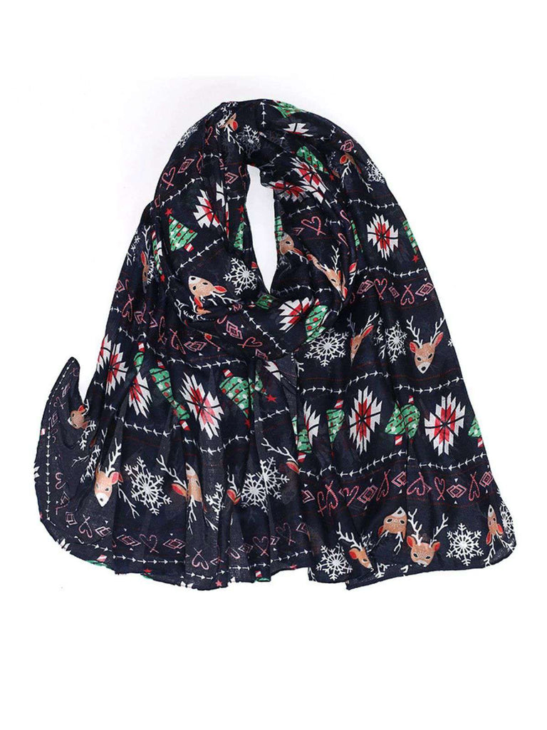 Écharpe en soie imprimée de dessins animés de Noël vintage