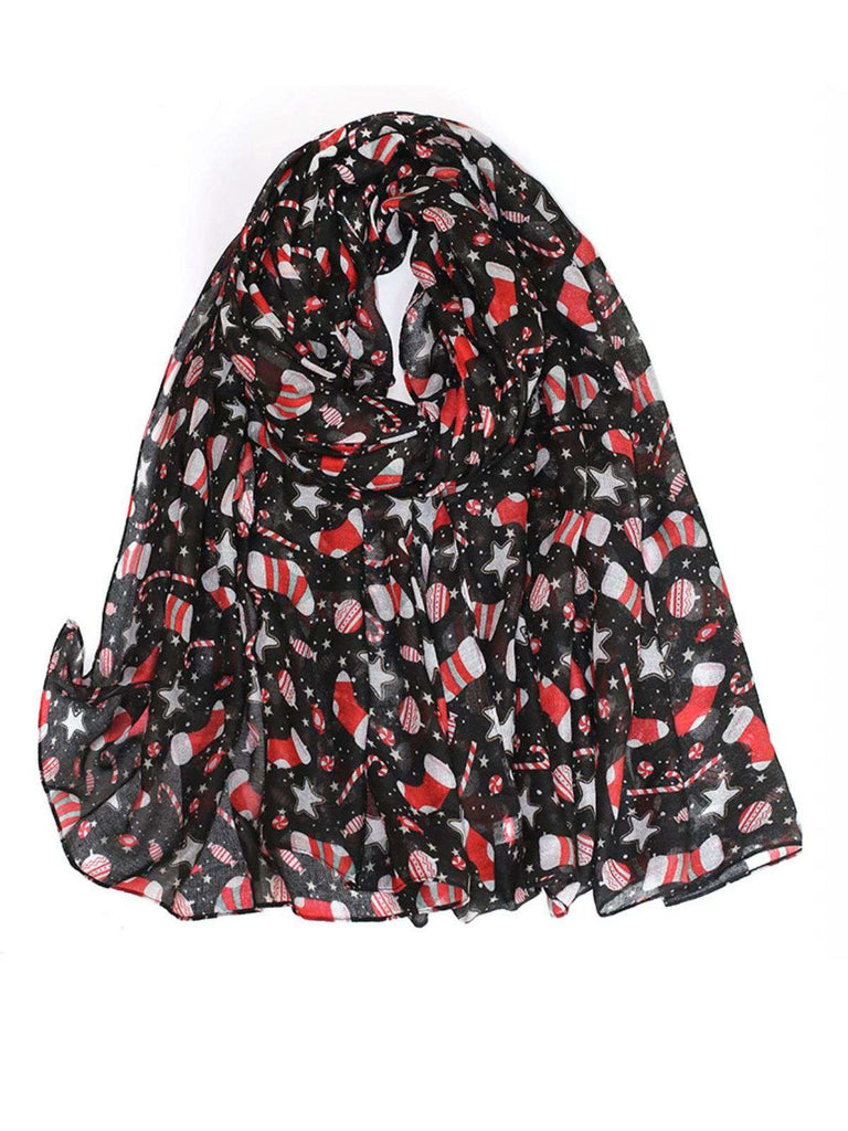 Écharpe en soie imprimée de dessins animés de Noël vintage