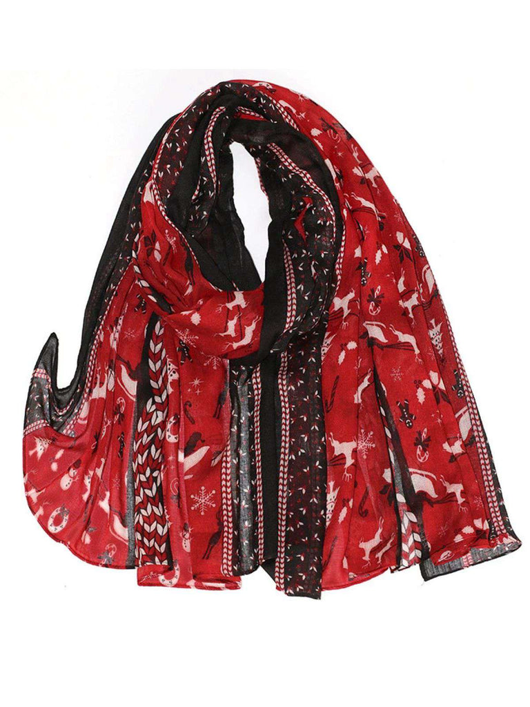 Écharpe en soie imprimée de dessins animés de Noël vintage