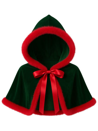 Mini cape à capuche en velours de Noël des années 1950
