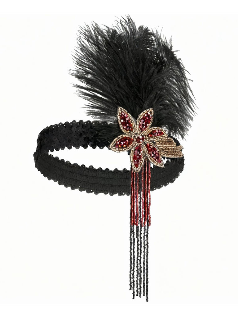 Coiffe plumes sequins et perles Gatsby années 1920
