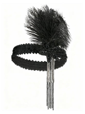 Coiffe plumes sequins et perles Gatsby années 1920