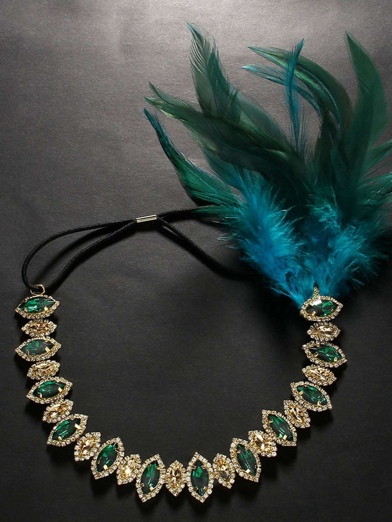 Bandeau Gatsby plumes de paon strass années 1920