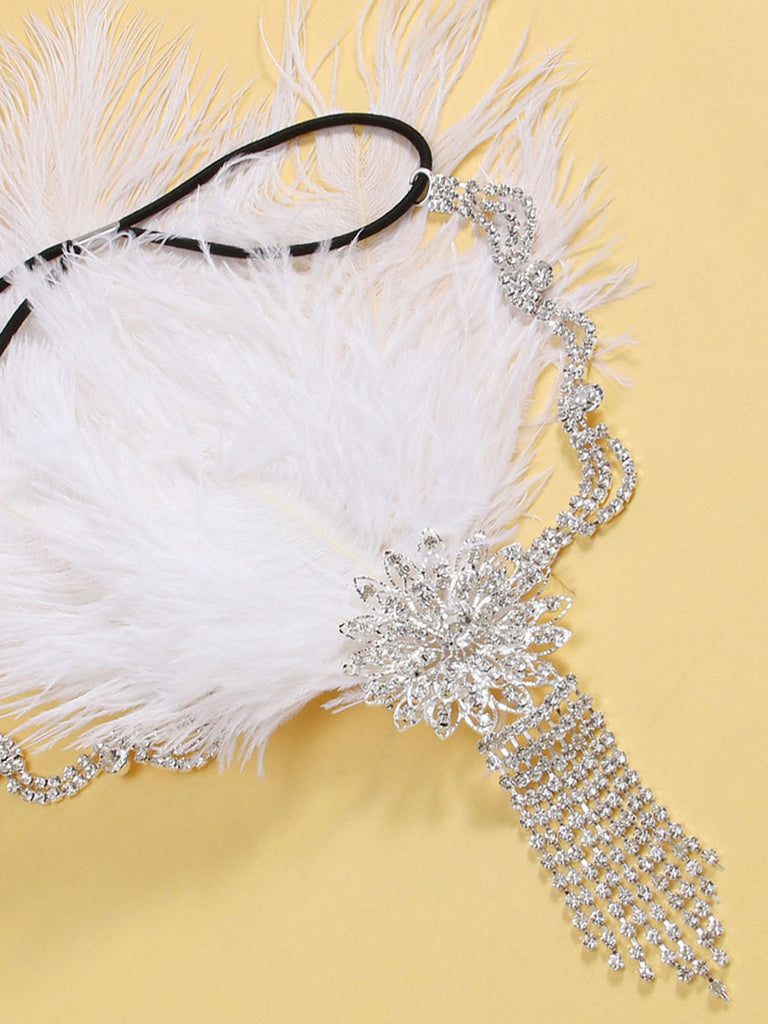 Parure Tête Fleurs Plumes Strass Gatsby Année 1920