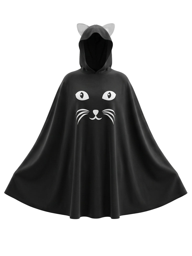 Cape noire de déguisement de chat à capuche pour Halloween Années 1980 - 1