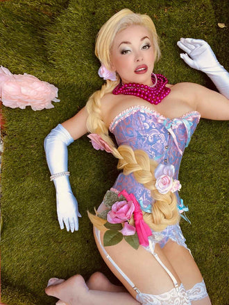 Corset à lacets imprimé palais style steampunk vintage