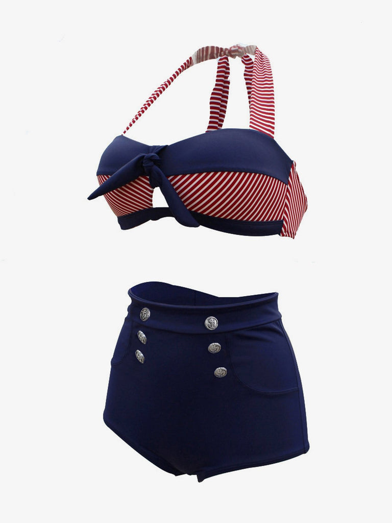 Femmes Maillot de Bain Bikini Retro A Licou Taille Haute 2
