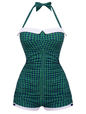 Maillot de bain une pièce rayé à pois et à nœud papillon années 1950